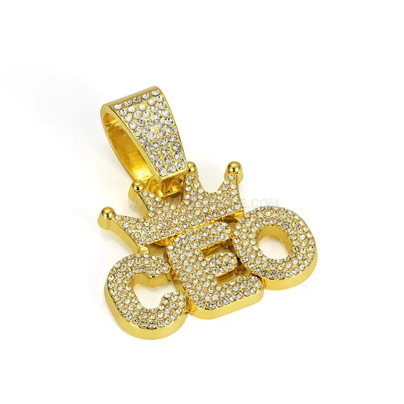 Fashion Rhinestone Paved Crown CEO Letter Alloy Pendant