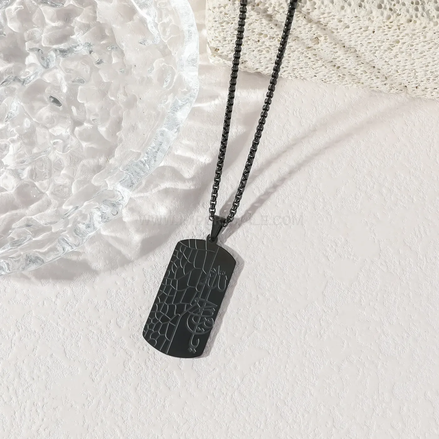 Stylish Stainless Steel Dog Tag Allah Calligraphy Pendant Necklace
