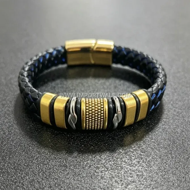 Dual Tone Woven Leather Spliced Minimalist Wristband