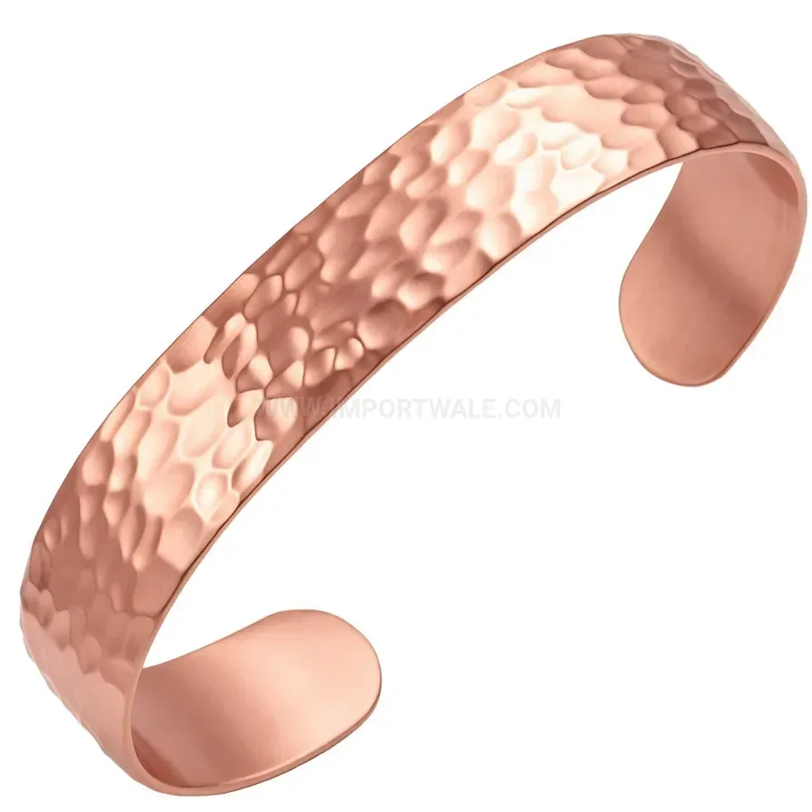 Hammered Pure Copper Wide Adjustable Cuff Bio Bracelet