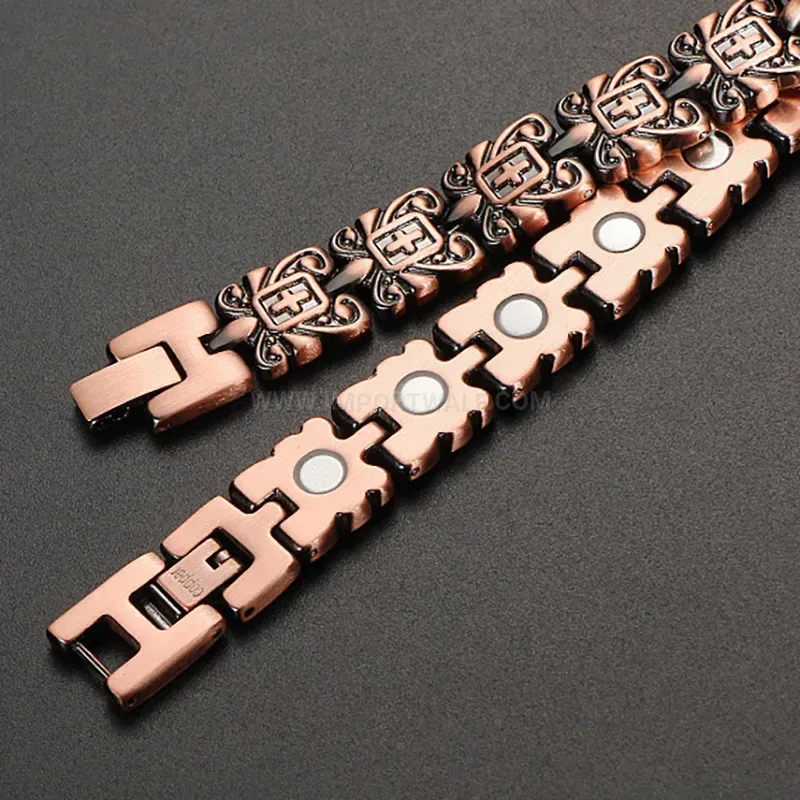 Fashion Vintage Electroplated Pure Copper Cross Bio Magnetic Bracelet