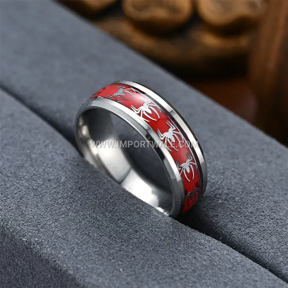 Red Spider Inlay Stainless Steel Band Ring