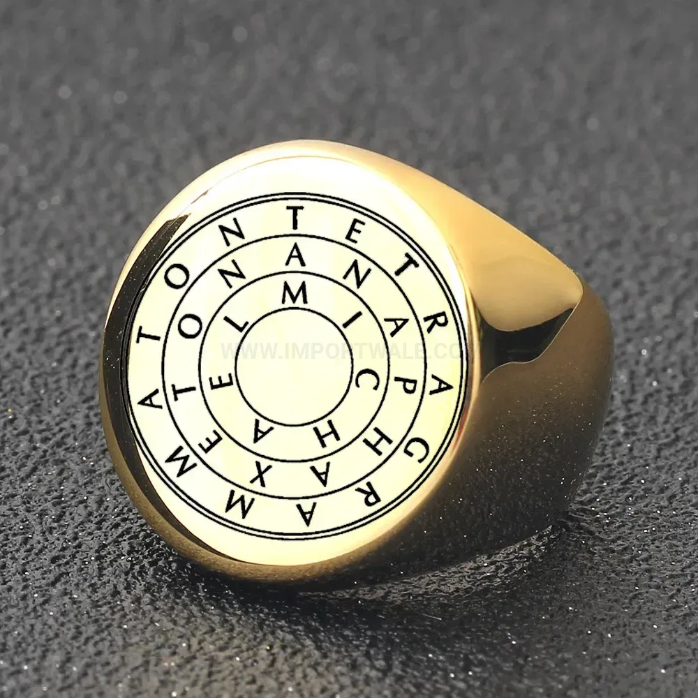 Trendy Engraved Stainless Steel Maze Pattern Round Ring