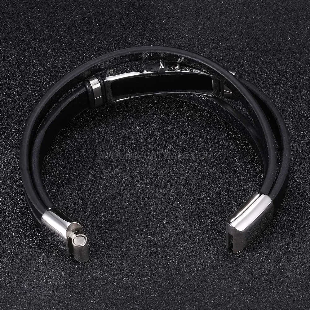 Anchor Motif Leather Bracelet with Stainless Steel Detail