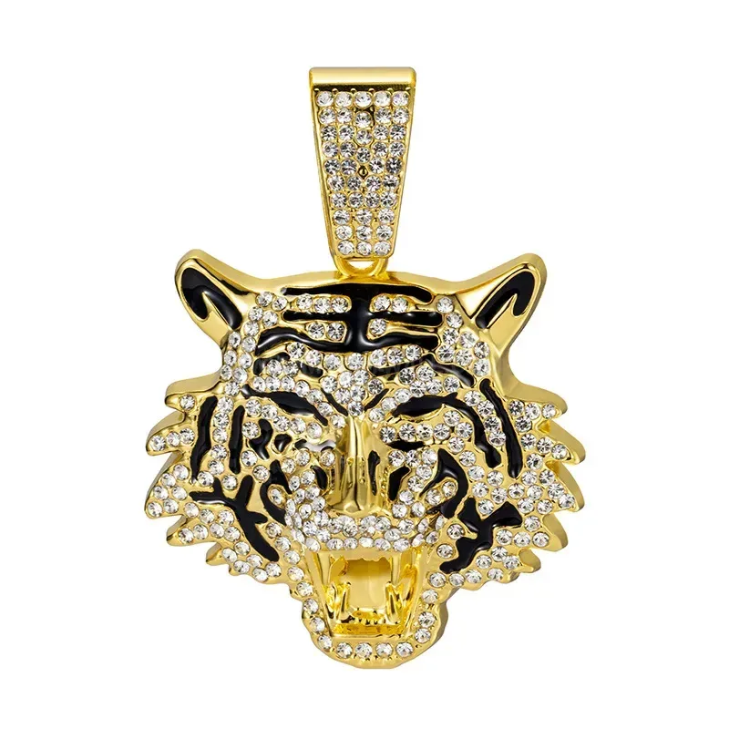 Trendy Iced Out Tiger Head Alloy Pendant Cuban Chain Necklace