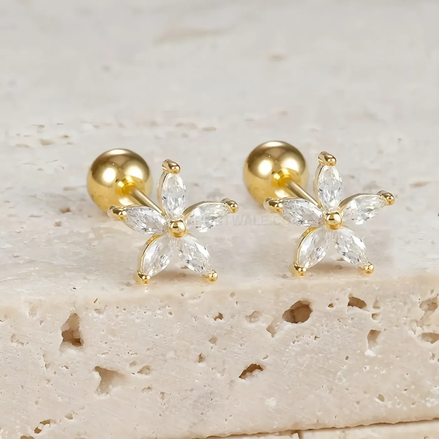 Designer Delicate Rhinestone Flower Stainless Steel Piercing Ear Cartilage Stud