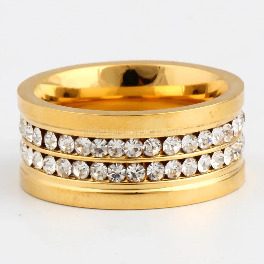 Double Row Crystal Accent Stainless Steel Ring