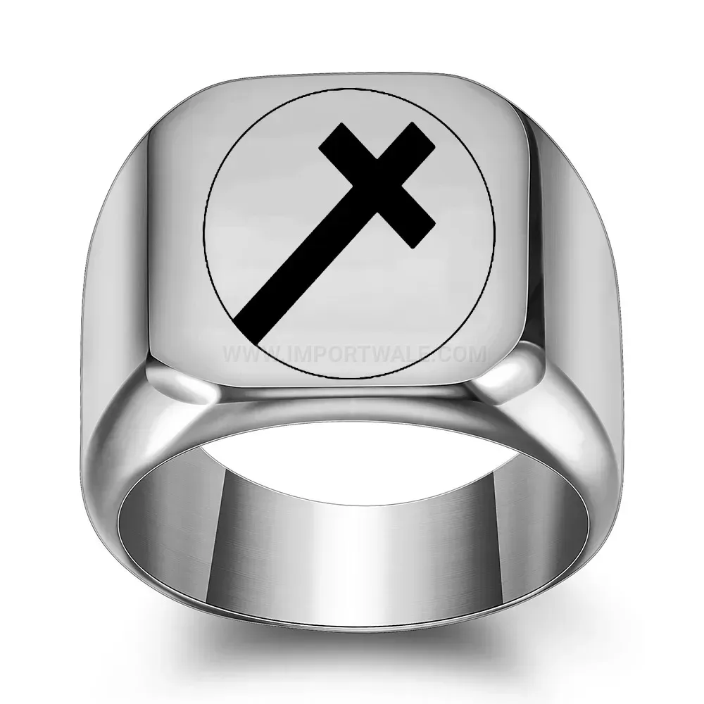Stylish Square Cross Motif Stainless Steel Signet Ring