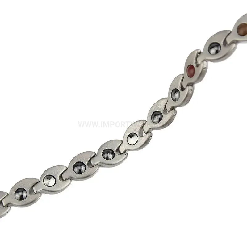 Classic Unisex Silver Titanium Steel Bio Magnetic Bracelet with Hematite Inlays