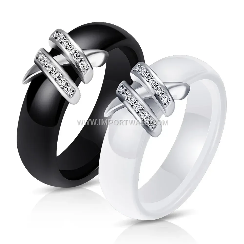 Double X Motif Ceramic Stainless Steel Ring