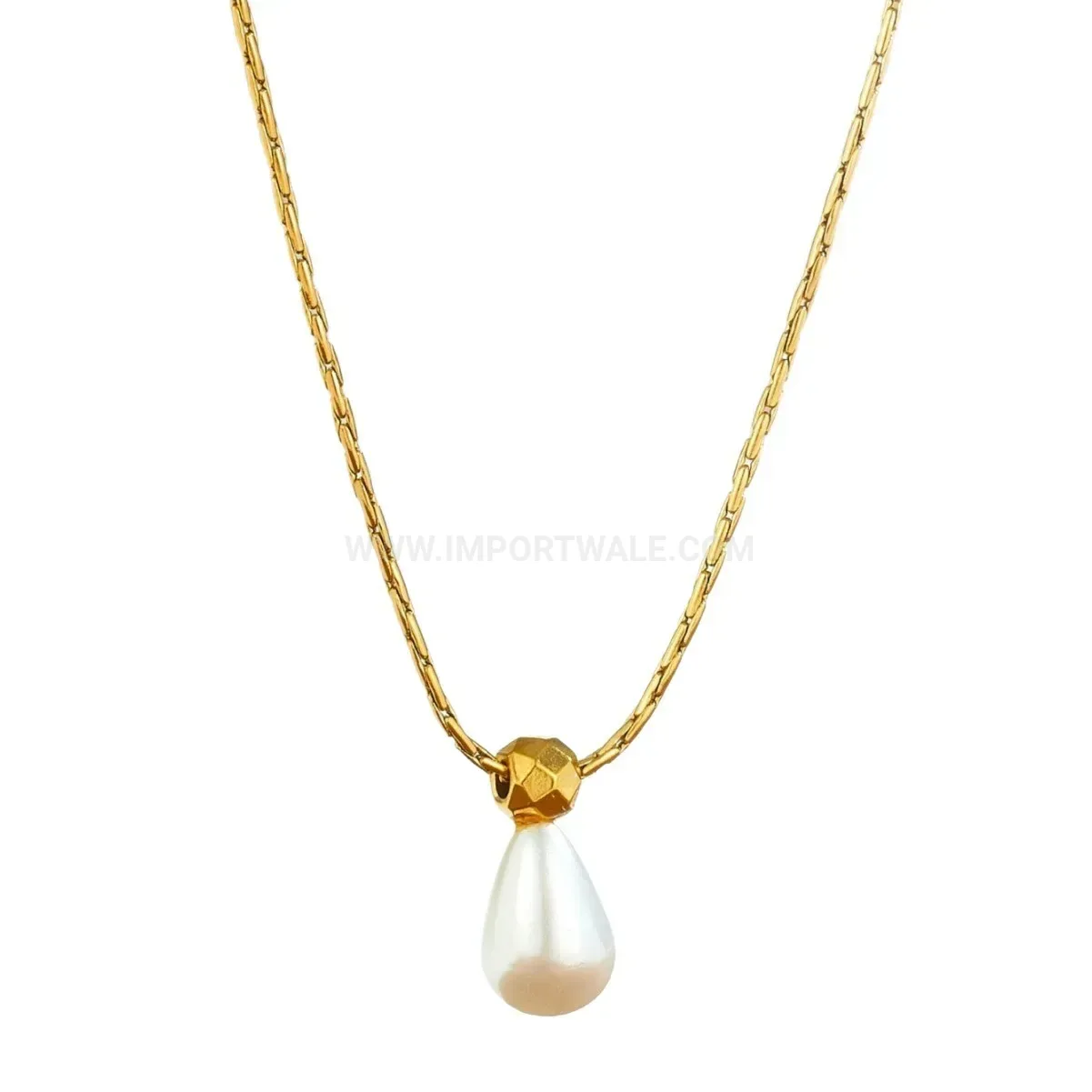 Chic Gold Plated Stainless Steel Teardrop Imitation Pearl Layered Necklace