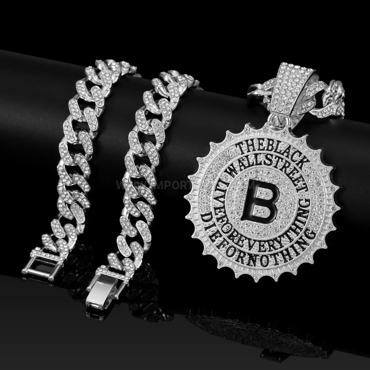 Fashion Round Gear Letter B Pendant Heavy Cuban Chain Necklace