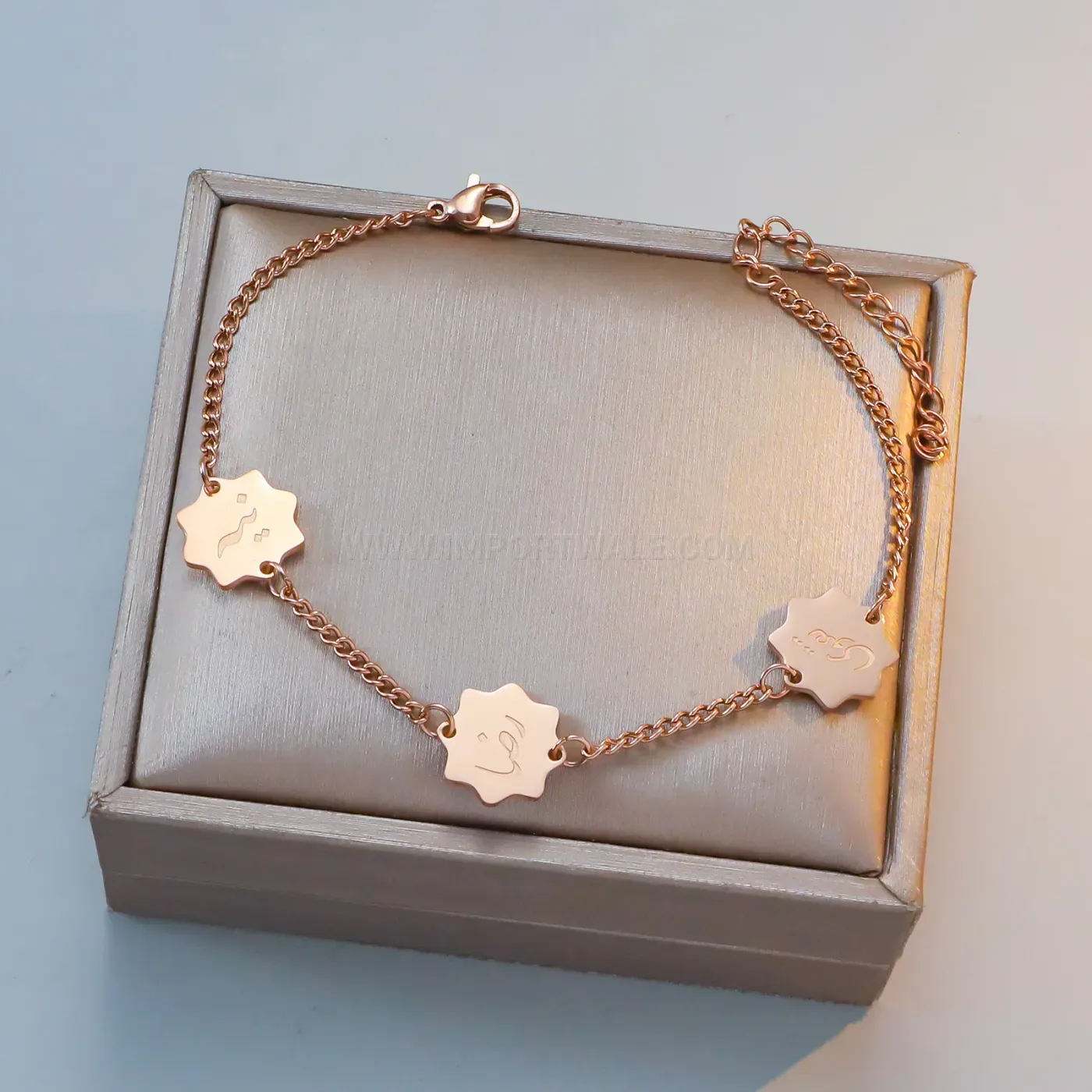 Eight Point Star Arabic Script Stainless Steel Islamic Charm Bracelet