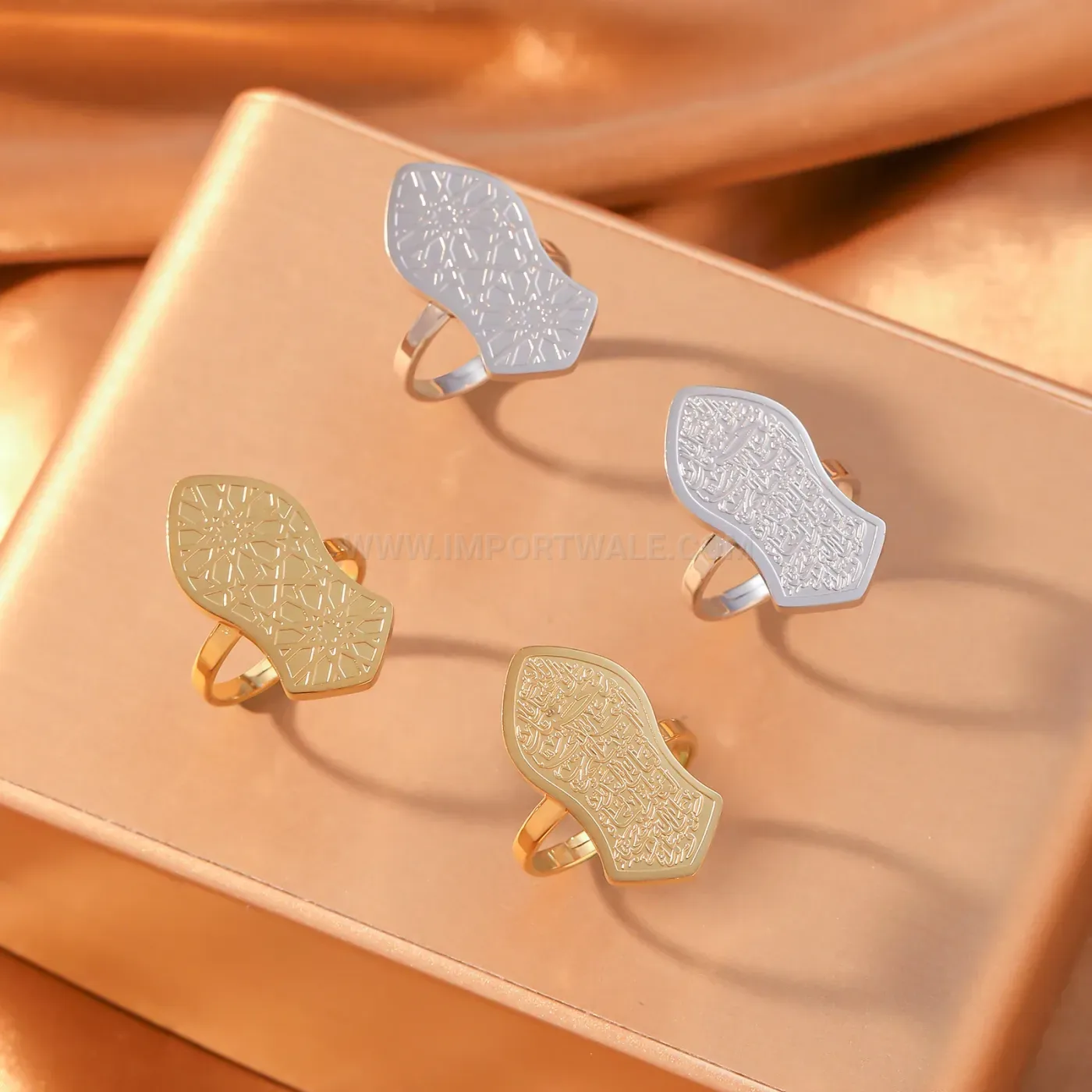 Laser Etched Stainless Steel Footprint Ring with Islamic Nalain Shareef Symbol