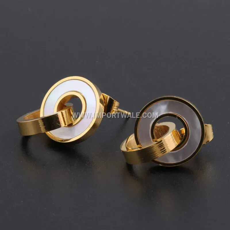 Double Loop Gold Plated Stainless Steel Earrings with Shell
