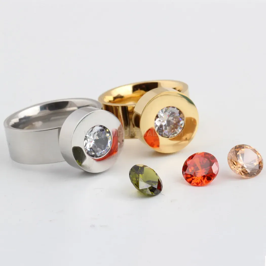 Chic Interchangeable Round Cubic Zirconia Stainless Steel Band