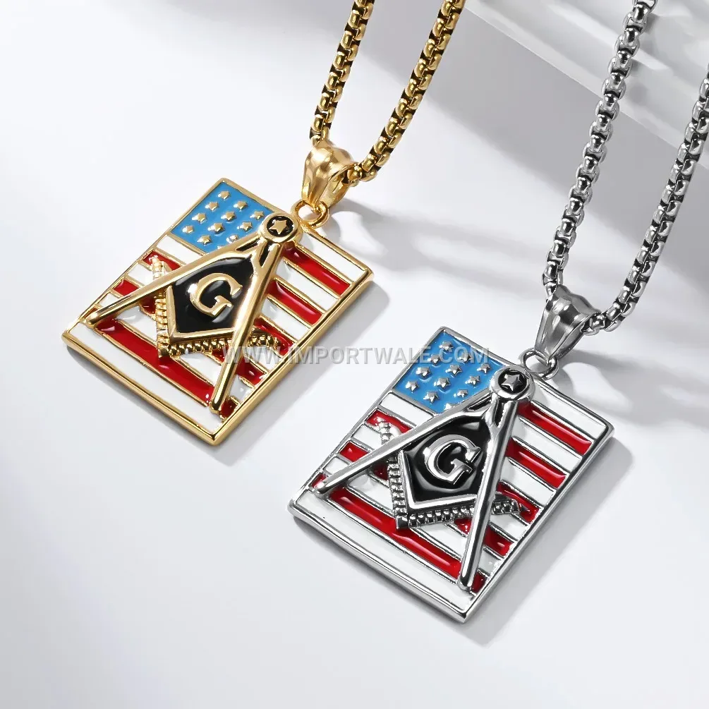 Masonic Emblem Stainless Steel Pendant Link Chain Necklace for Men