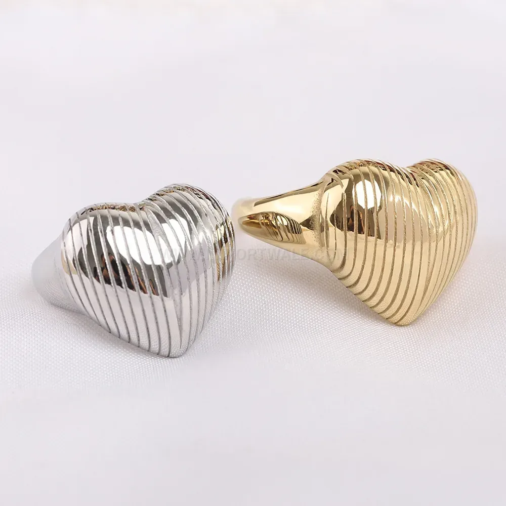 Modern Textured Heart Open Stainless Steel Adjustable Ring