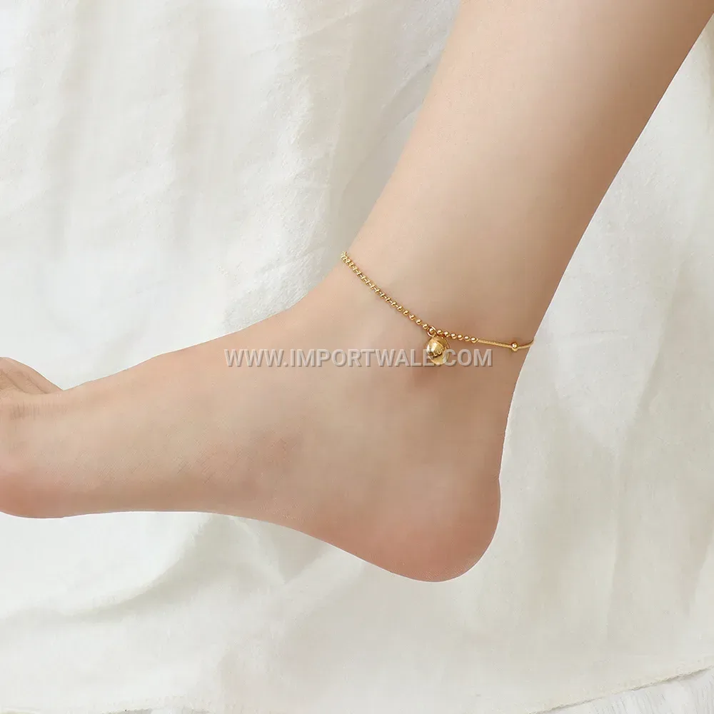 Minimalist Gold Bead Charm Stainless Steel Anklet