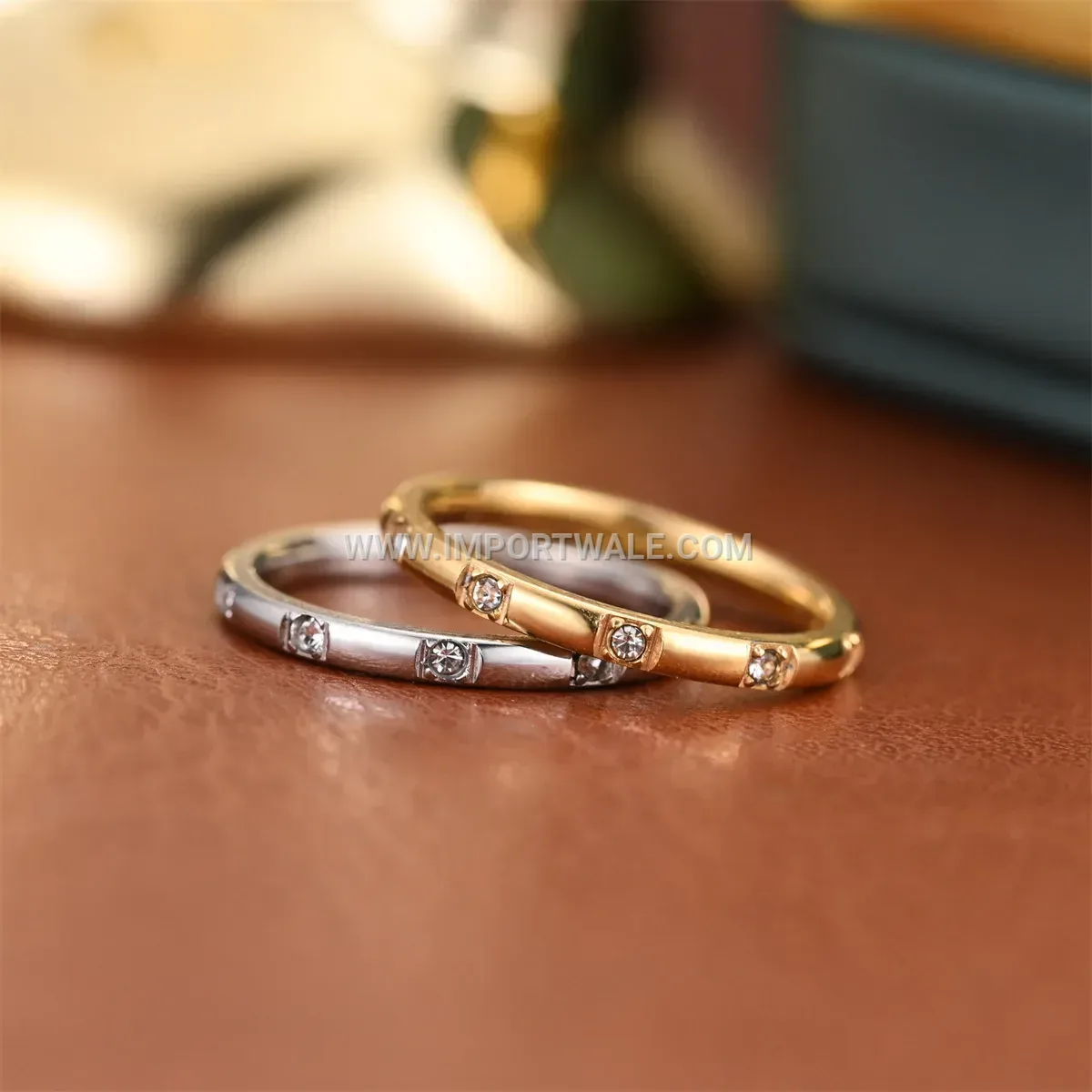 Slim Rhinestone Inlaid Stainless Steel Ring