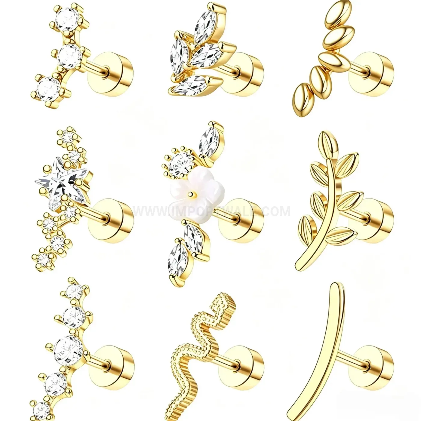 Premium Stainless Steel Celestial Star Flat Back Piercing Stud Set