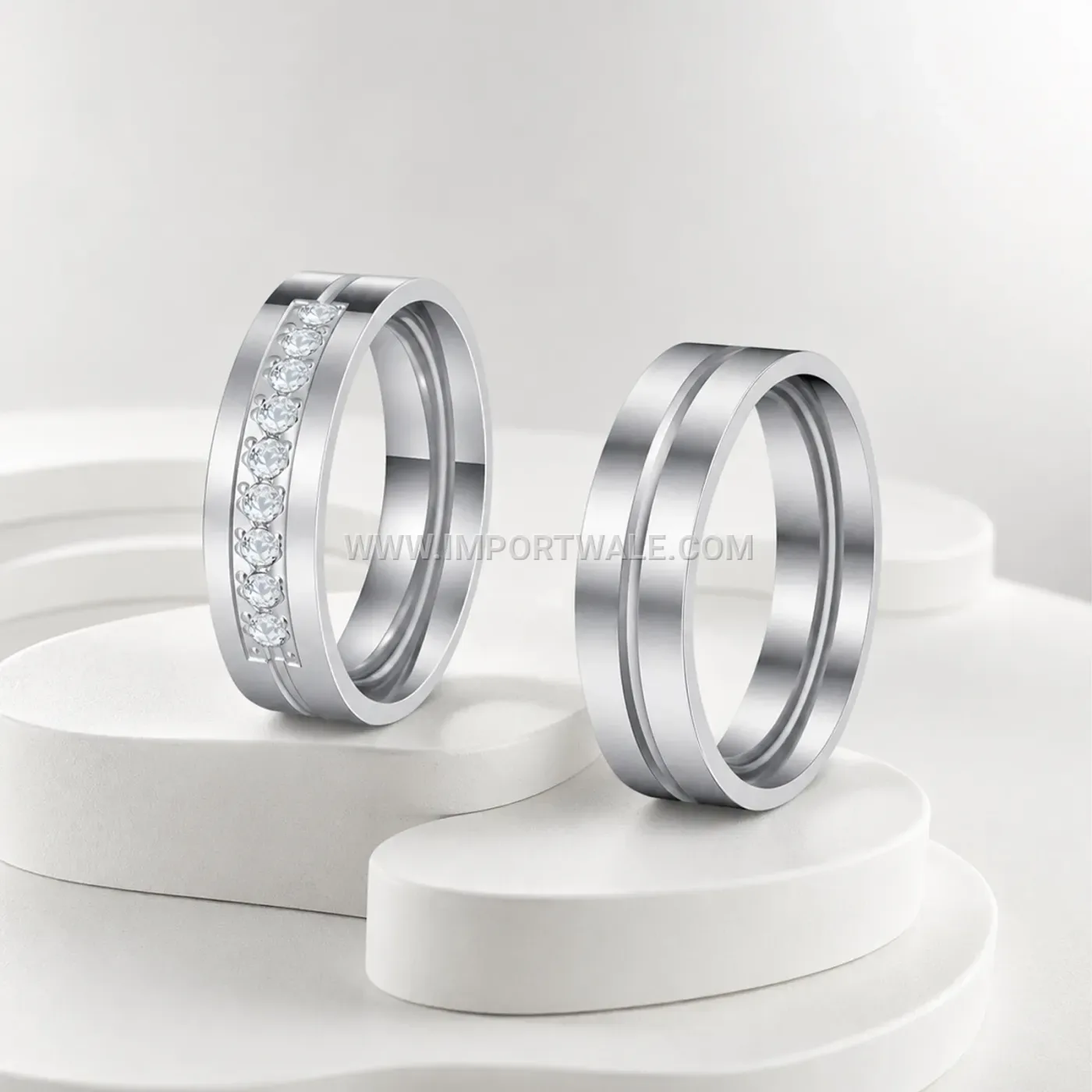 Minimalist Stainless Steel Rhinestone Accent Ring Set