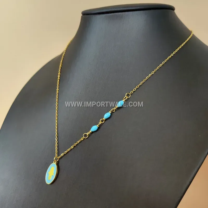 Gold Plated Titanium Steel Evil Eye Hand Pendant Necklace