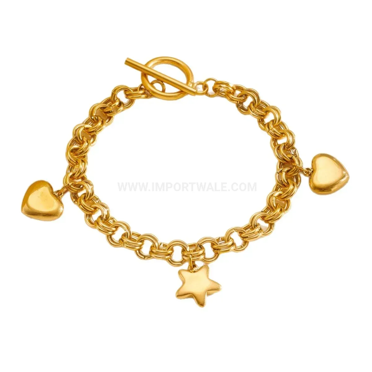 Stainless Steel Heart and Star Cuban Twist Chain Bracelet
