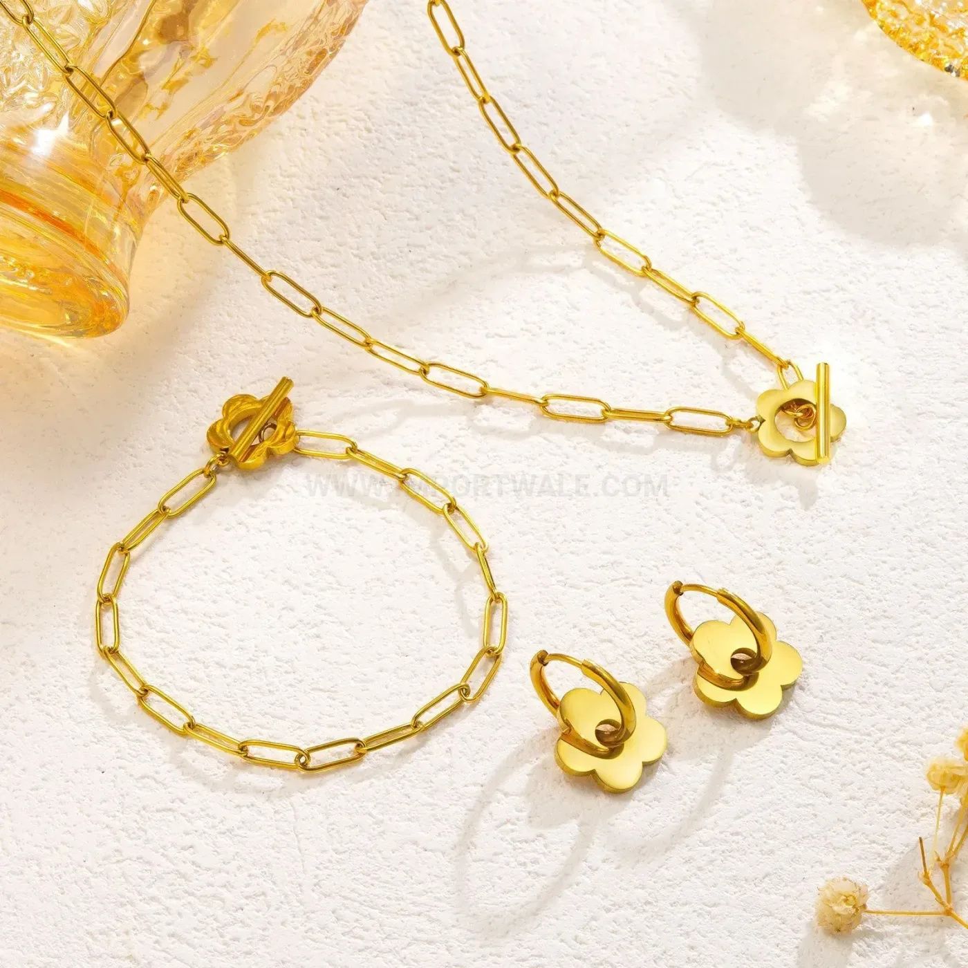 18K Gold Plated Stainless Steel Flower Jewelry Set