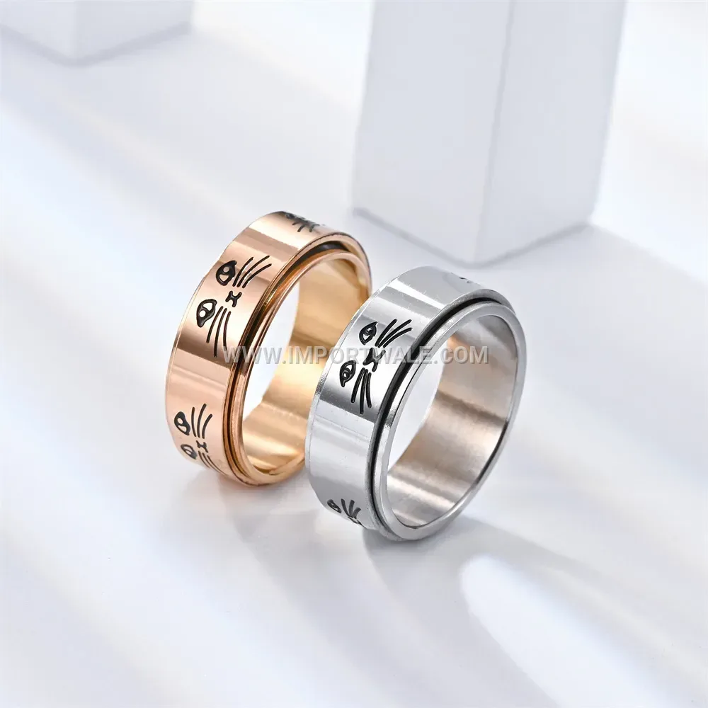 Spinner Stainless Steel Cat Pattern Band Ring
