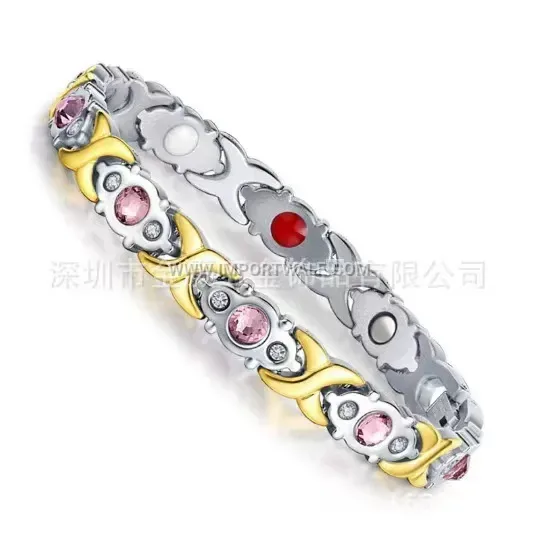 Women's Diamond-Set Titanium Steel Magnetic Link Bracelet