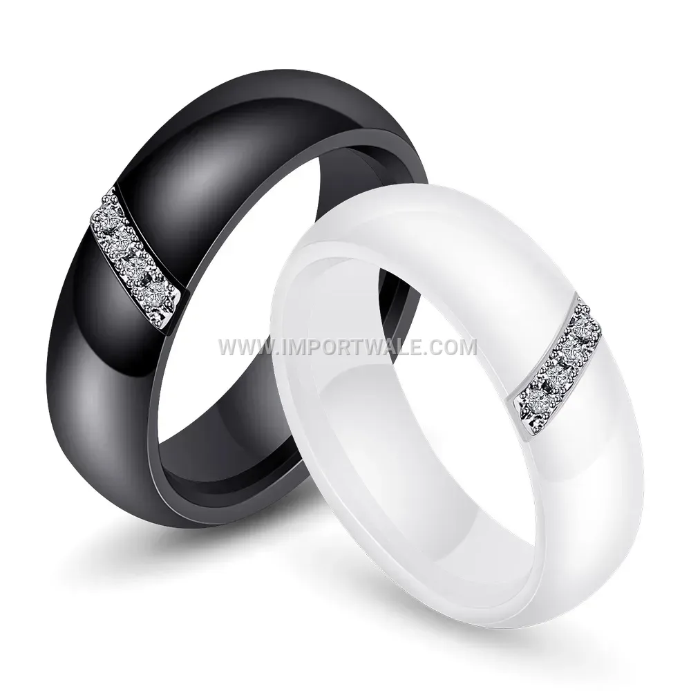 Beveled Edge Ceramic Ring with Zircon Accent