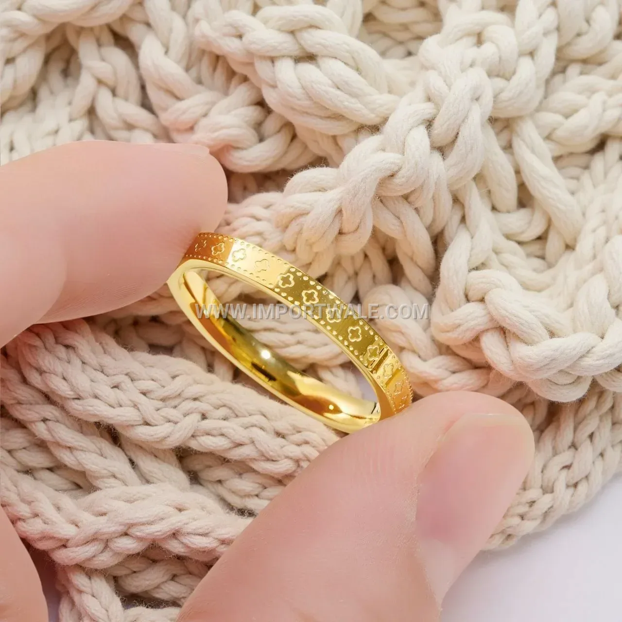 Floral Engraved 18K Gold Plated Stainless Steel Ring