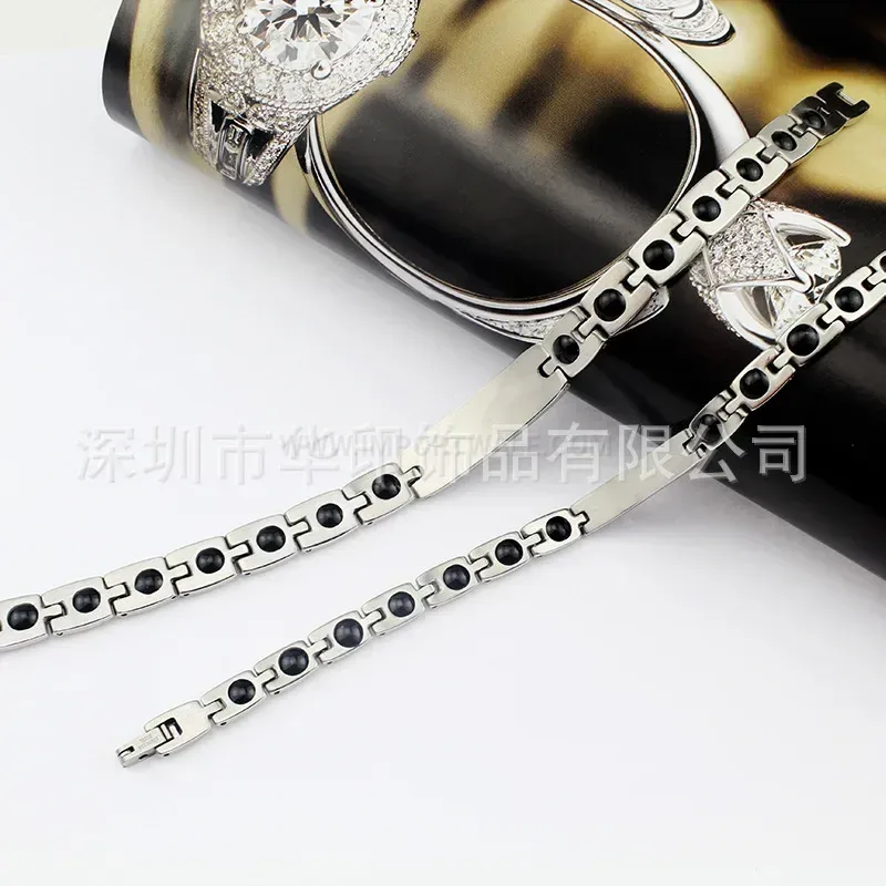 Designer Sleek Titanium Steel Bio Magnetic Couple Bracelet