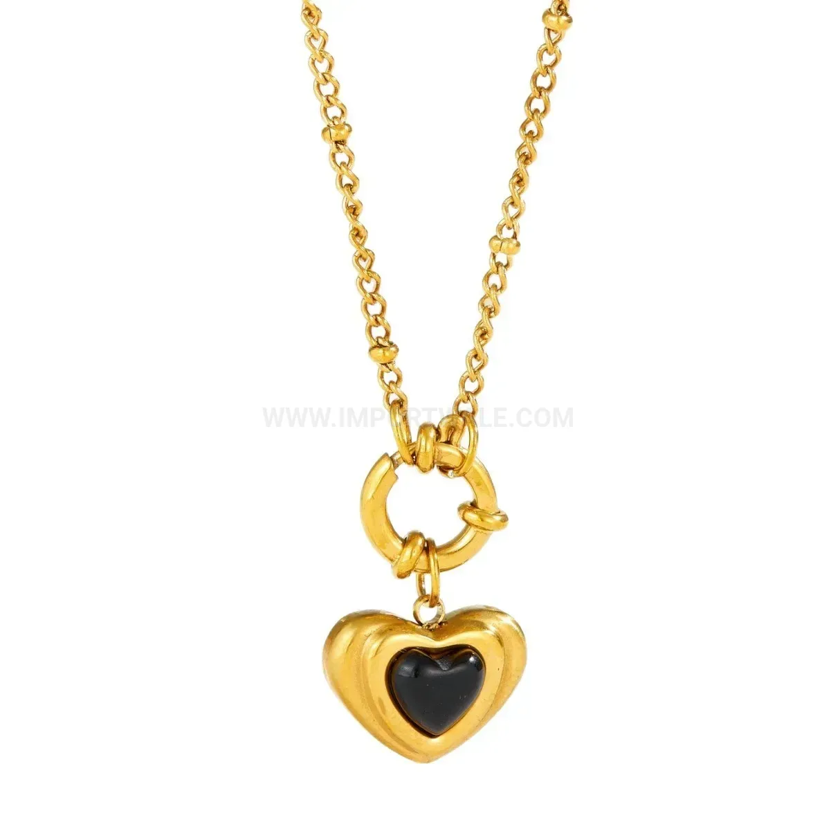 Modern Vintage Gold Heart Mother of Pearl Pendant Stainless Steel Necklace
