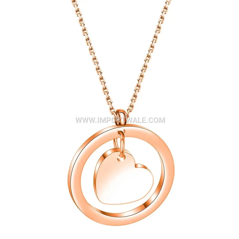 Smooth Cutout Heart Round Pendant Stainless Steel Necklace