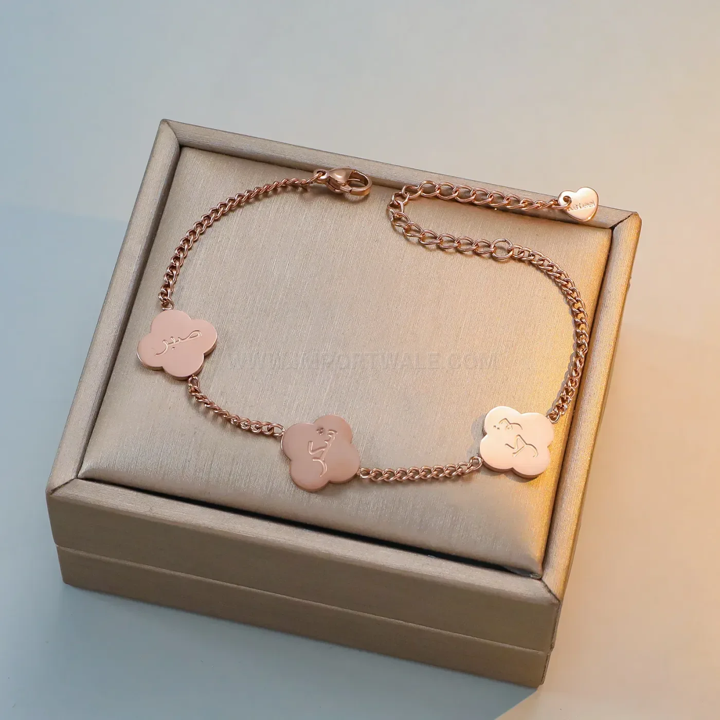 Stylish Gold Plated Stainless Steel Four Leaf Clover Charm Bangle Bracelet