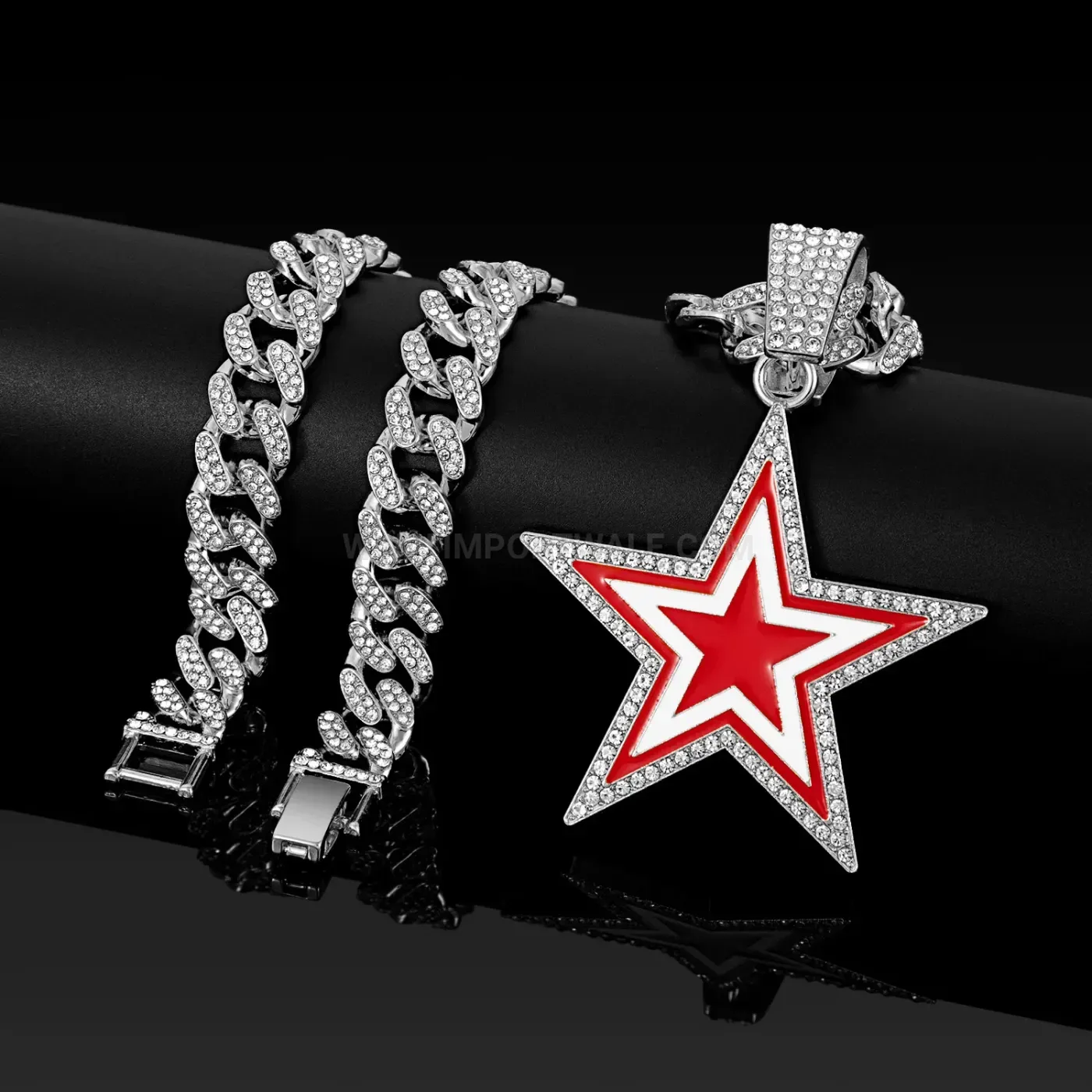 Enamel Five-Point Star Pendant Miami Cuban Chain Necklace