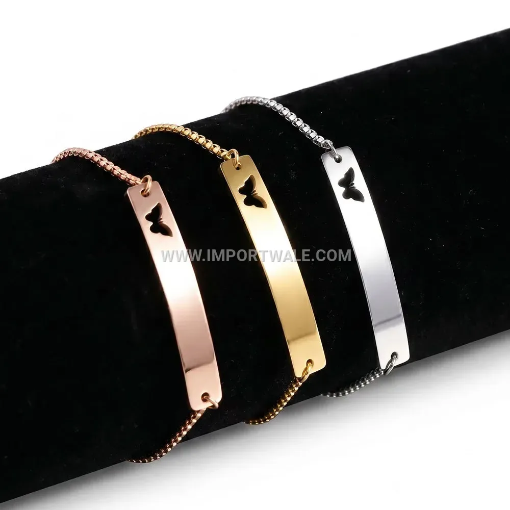 Adjustable Cutout Butterfly Plate Stainless Steel Chain Bracelet