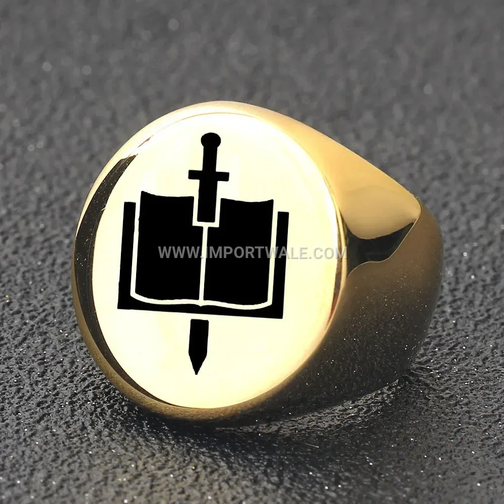 Laser Engraved Sword Stainless Steel Signet Ring