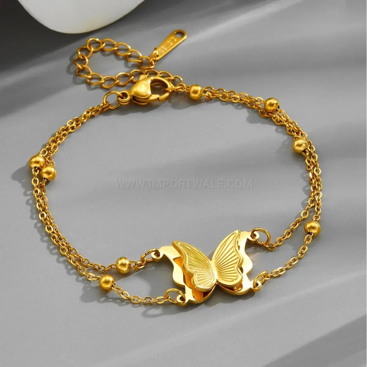 Modern Double Layer Gold Titanium Steel Butterfly Bracelet
