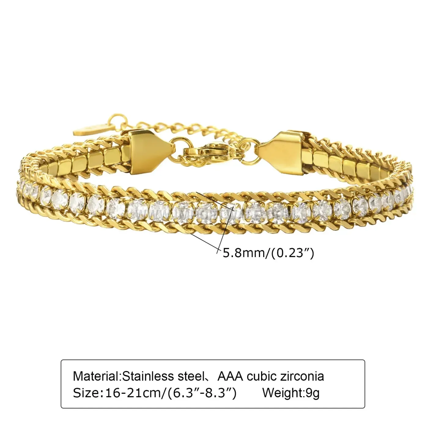 18K Gold Plated Stainless Steel Beaded Zircon Charm Bracelet