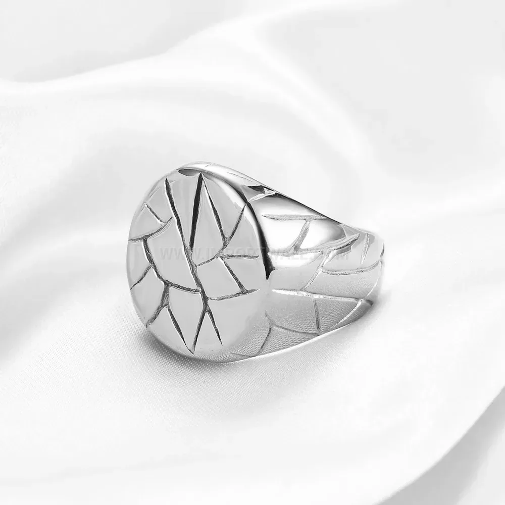 Trendy Textured Geometric Wide Band Stainless Steel Ring
