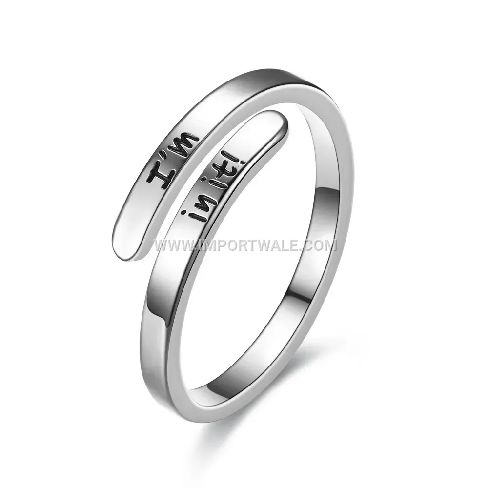 Adjustable Stainless Steel Engraved Slogan Open Ring