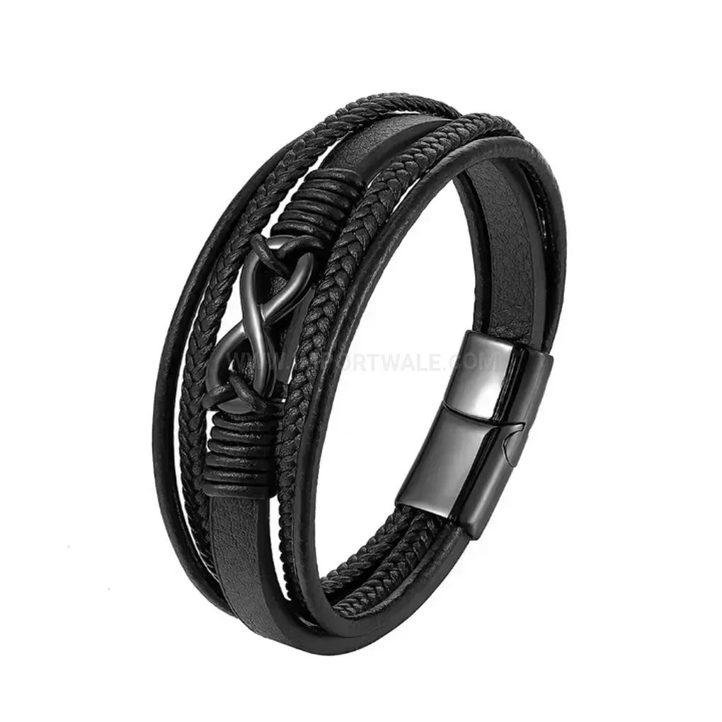 Bold Multi Layer Leather Infinity Charm Bracelet with Magnetic Clasp