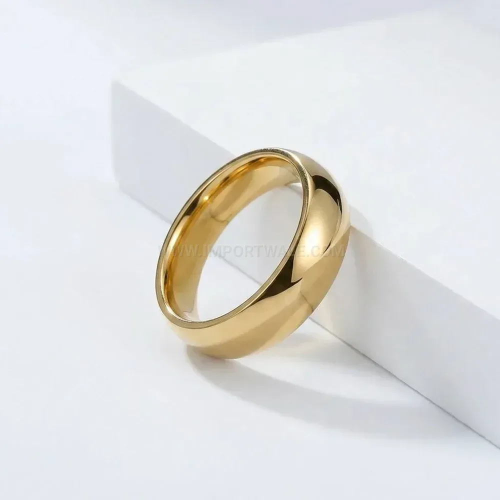 Trendy Polished 14K Gold Plated Stainless Steel Band Ring