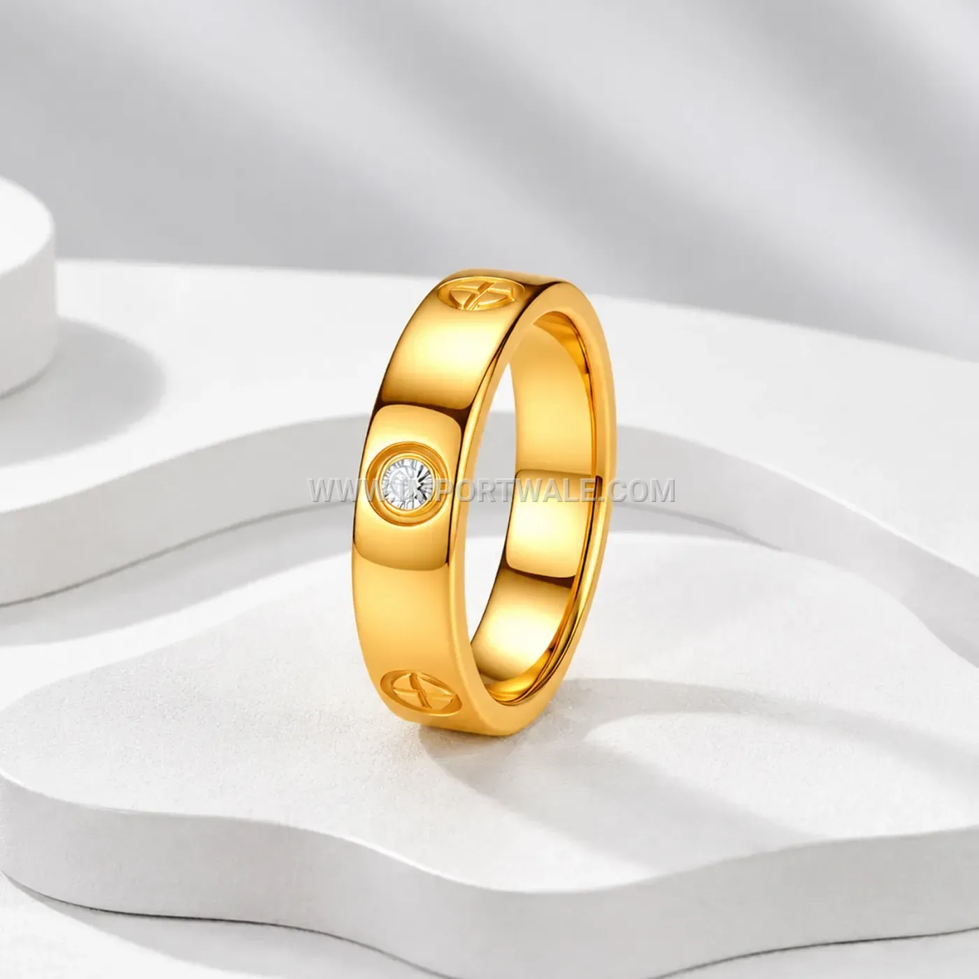 Polished Gold Stainless Steel Screw Detail Band Ring