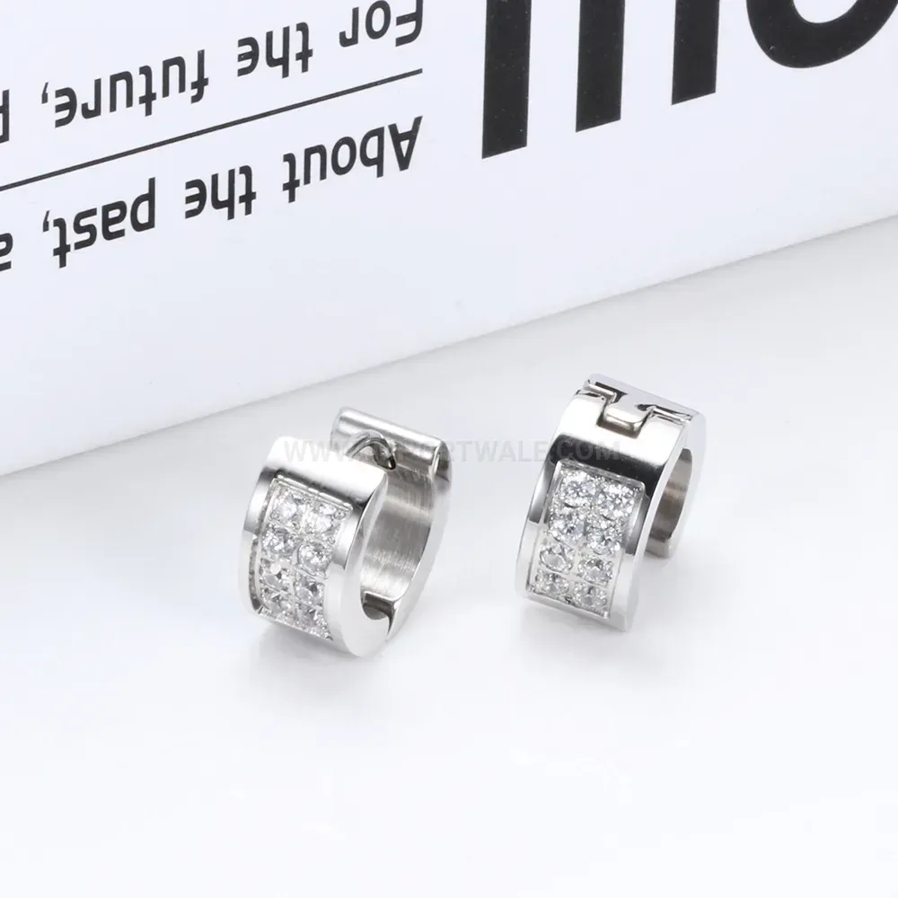 Stylish Curved Double Row Zirconia Stainless Steel Earrings