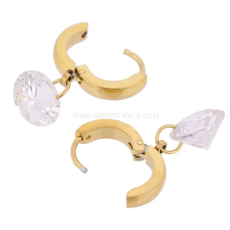 Chic Gold Plated Cutout Zircon Stainless Steel Huggie Hoop Earrings