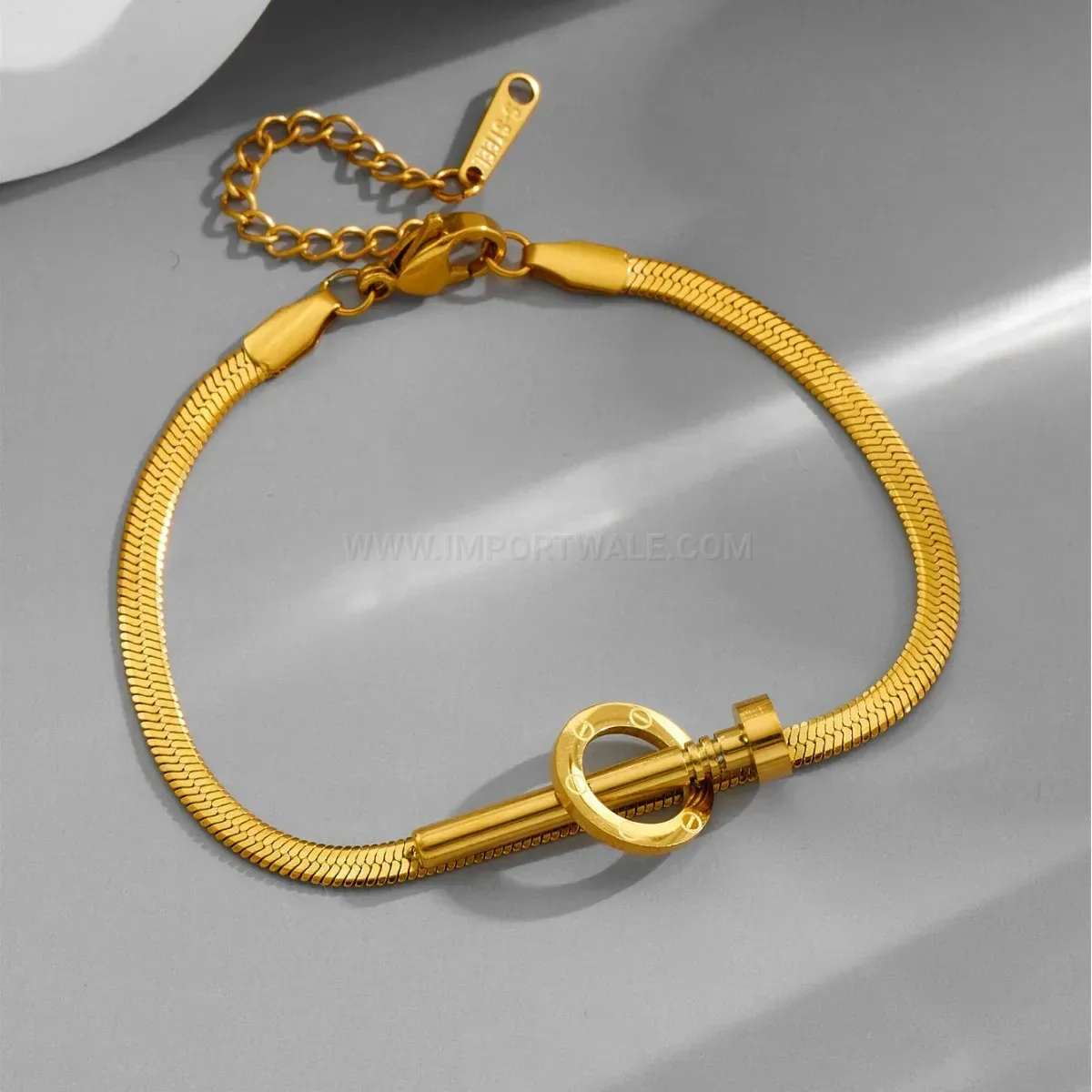 Minimalist Titanium Steel Nail Charm Snake Chain Bracelet